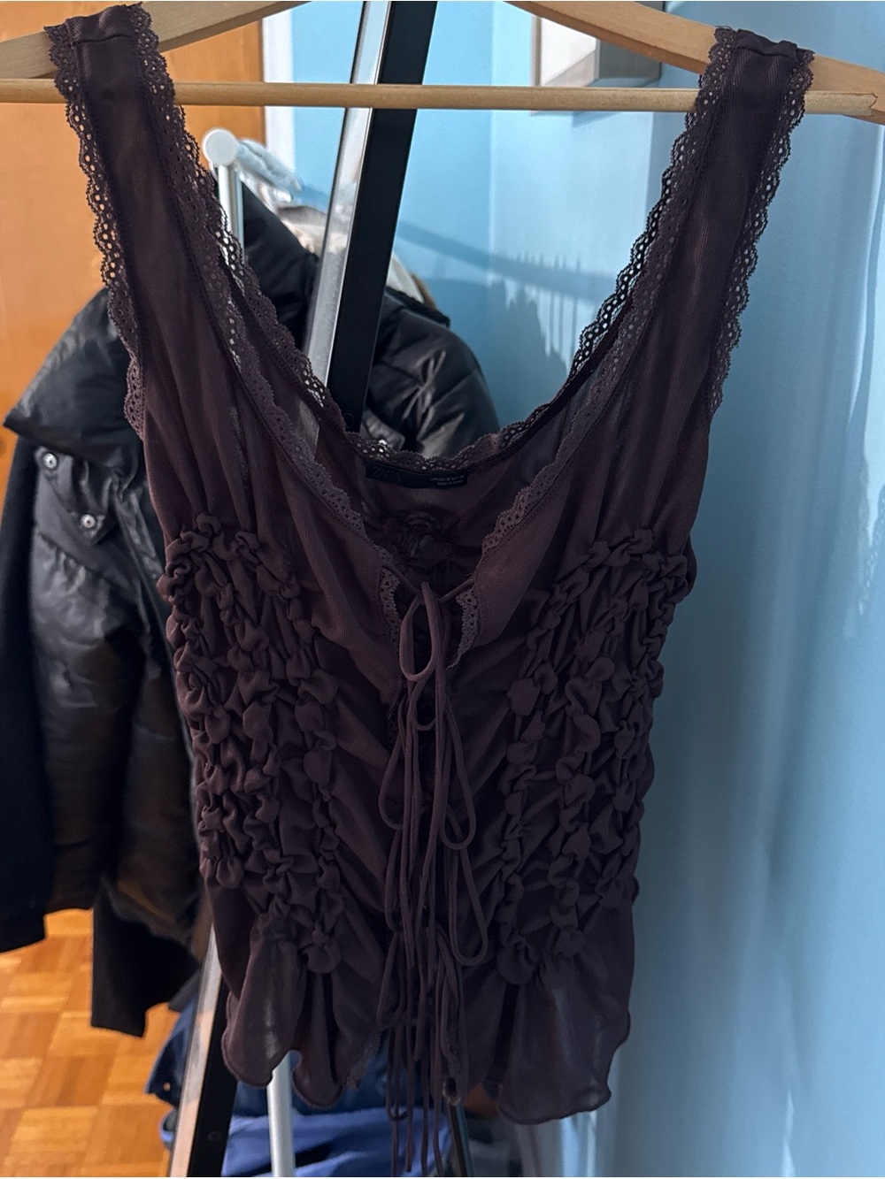 Zara Brown Crochet-Trim Tank